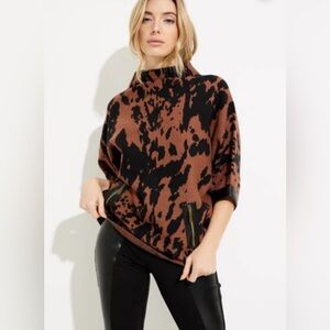 Joseph Ribkoff Toffee and Black Animal Print boxy Top